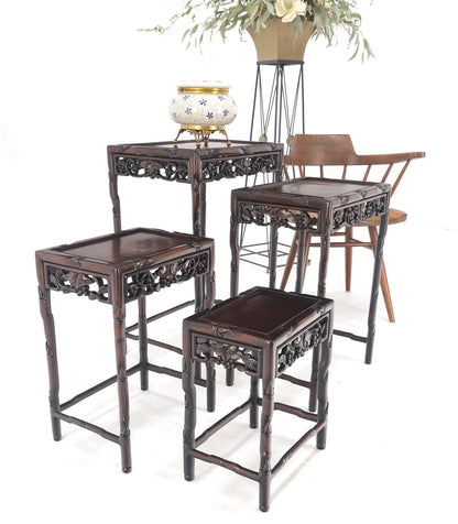 Set of 4 Nesting Stacking Carved Rosewood End Side Occasional Tables Set Mint!