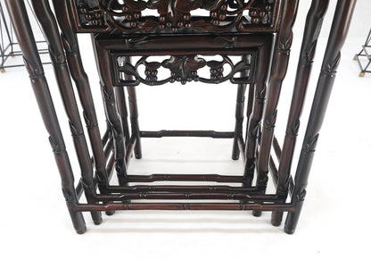 Set of 4 Nesting Stacking Carved Rosewood End Side Occasional Tables Set Mint!