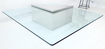 Large 4' Square 3/4" Glass Top Stainless Steel Base Cantilever Coffee Table MINT