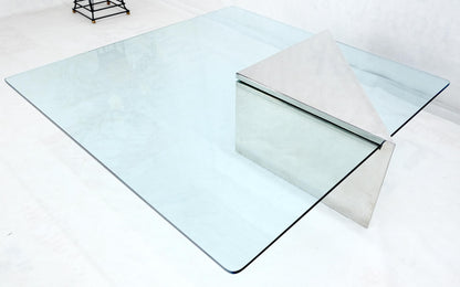 Large 4' Square 3/4" Glass Top Stainless Steel Base Cantilever Coffee Table MINT