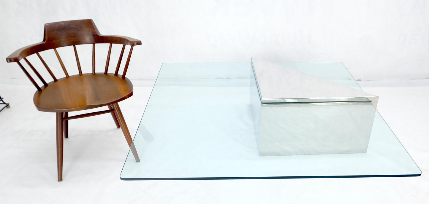 Large 4' Square 3/4" Glass Top Stainless Steel Base Cantilever Coffee Table MINT