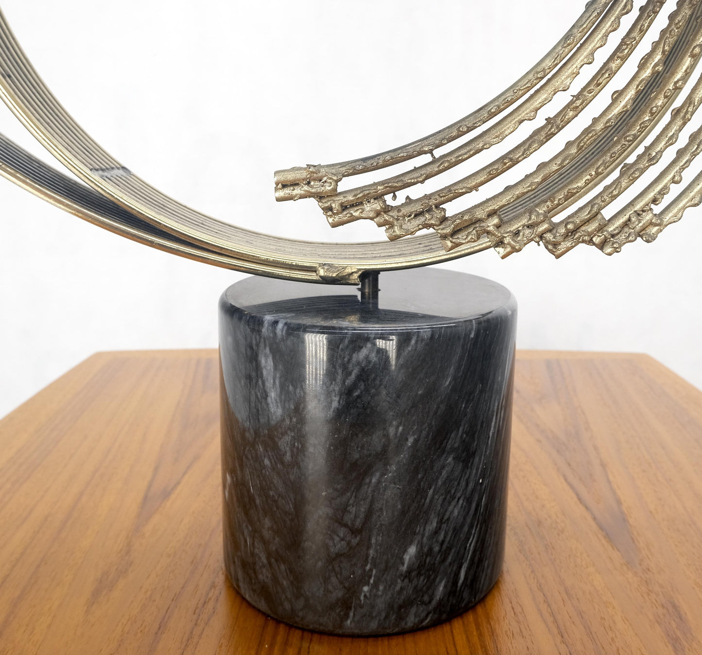 Black Marble Cylinder Base Abstract Circular Movement Wire Sculpture Curtis Jere