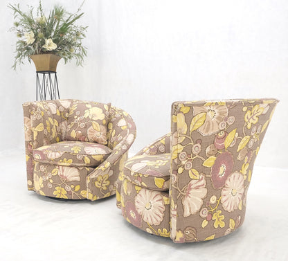 Pair Mid Century Modern Nautilus Lounge Fire Side Chairs Abstract Print Pattern