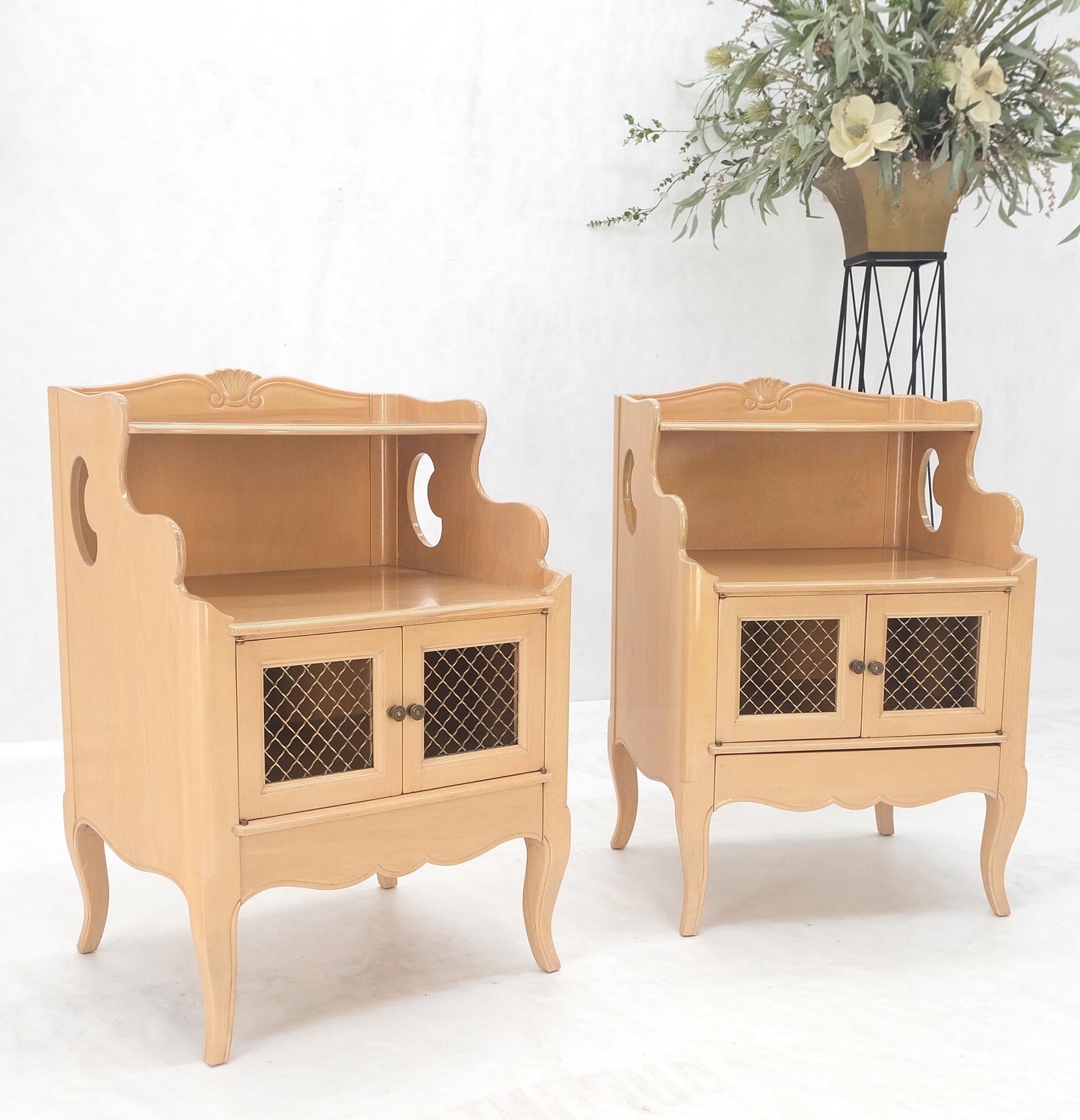 Pair Lattice Doors End Tables Night Stands White Wash Finish French Provincial!