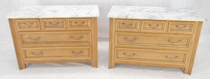 Pair of Washed Oak White Marble Tops 5 Drawers Bachelor Chests Dressers MINT!