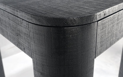 Pair Black Lacquer Grass Cloth Wrapped One Drawer Night Stands End Tables MINT!