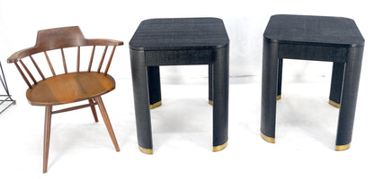 Pair Black Lacquer Grass Cloth Wrapped One Drawer Night Stands End Tables MINT!