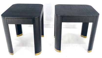 Pair Black Lacquer Grass Cloth Wrapped One Drawer Night Stands End Tables MINT!