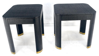 Pair Black Lacquer Grass Cloth Wrapped One Drawer Night Stands End Tables MINT!