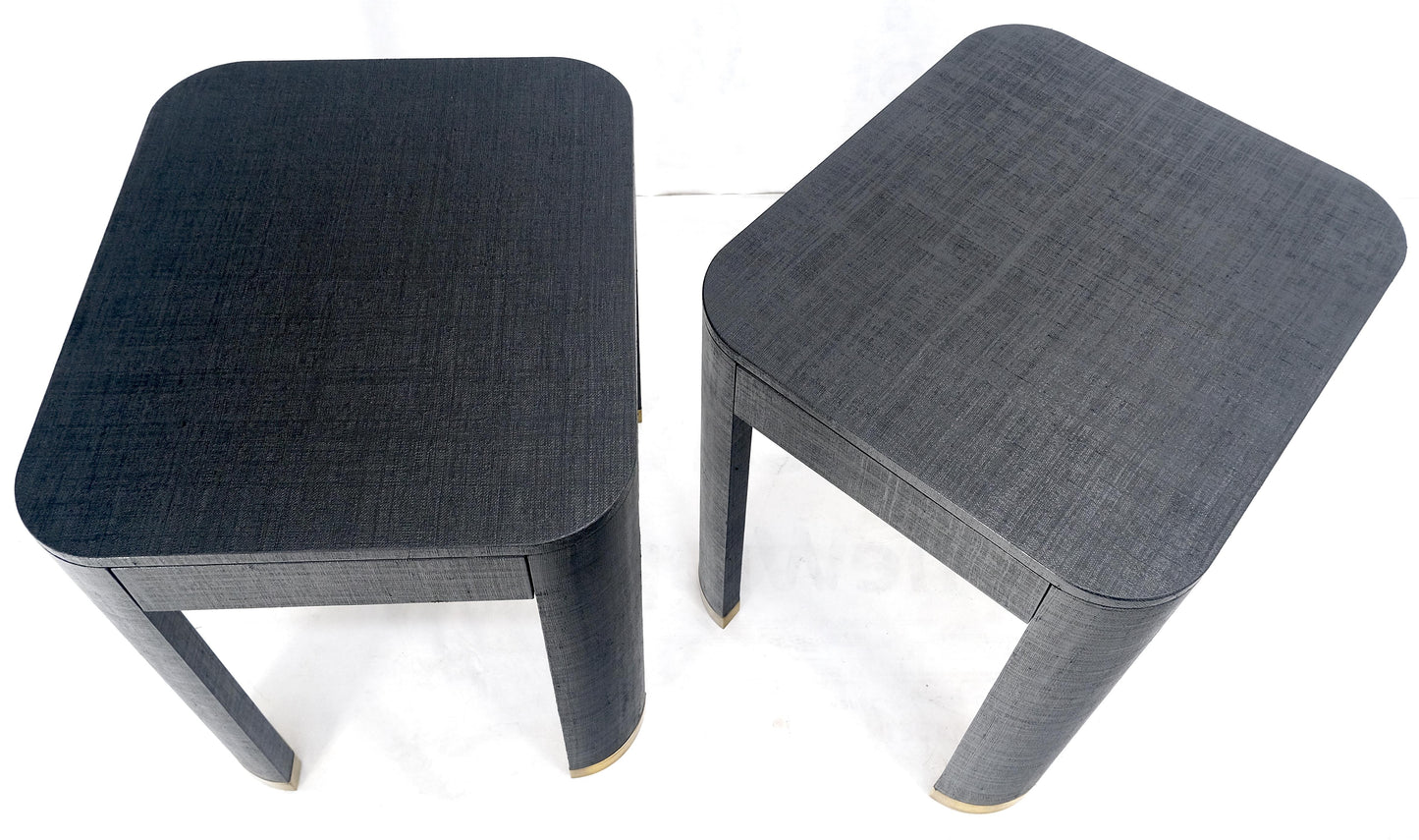 Pair Black Lacquer Grass Cloth Wrapped One Drawer Night Stands End Tables MINT!