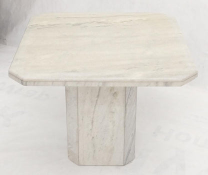 Grey & White Marble Square Mid-Century Modern Single Pedestal Side End Table