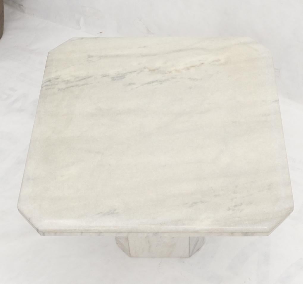 Grey & White Marble Square Mid-Century Modern Single Pedestal Side End Table