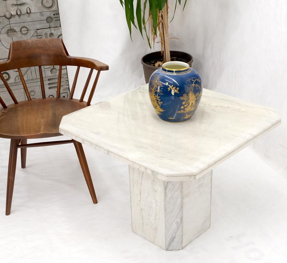 Grey & White Marble Square Mid-Century Modern Single Pedestal Side End Table