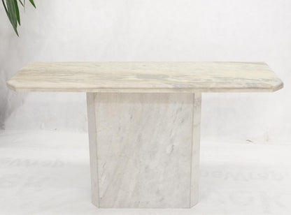 White & Grey Carrara Marble Single Pedestal Console Sofa Table