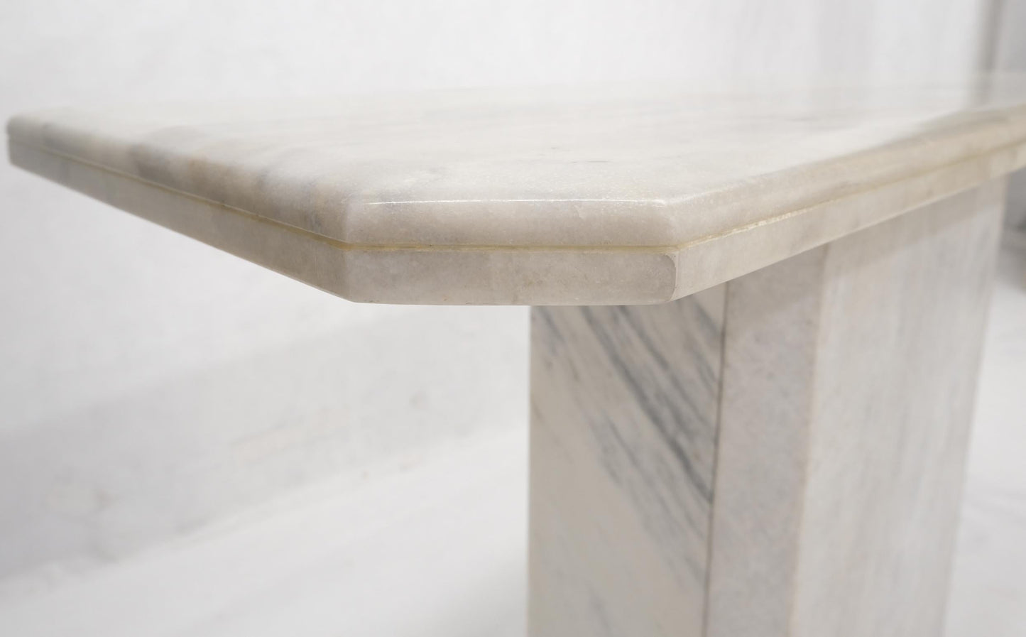 White & Grey Carrara Marble Single Pedestal Console Sofa Table