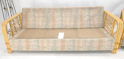 Pair Bent Bamboo Frames Linen Like Upholstery Mid Century Modern Sofa Loveseat