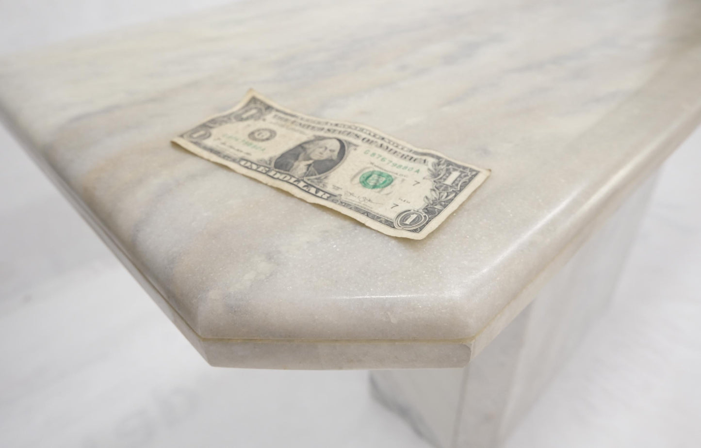 White & Grey Carrara Marble Single Pedestal Console Sofa Table