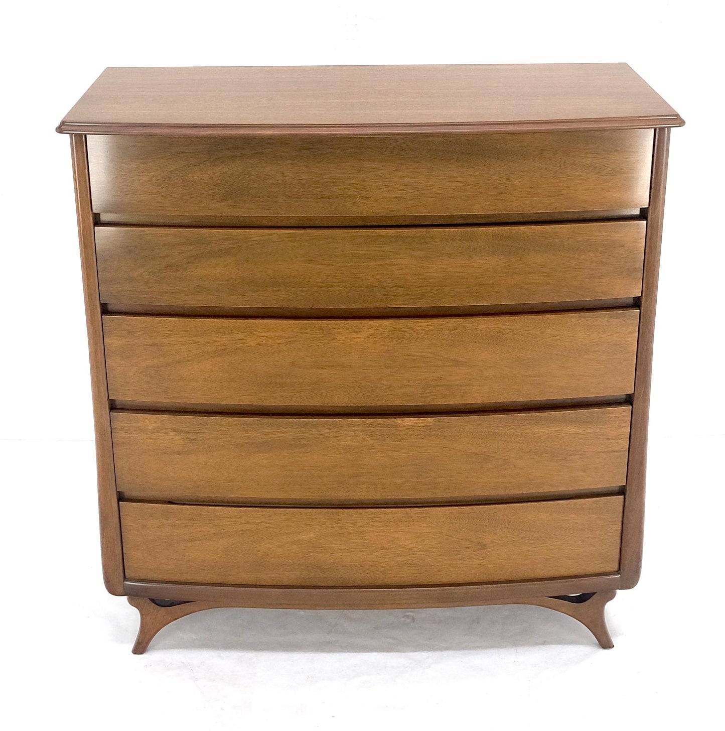 Sculptured Legs American Light Walnut 5 Drawers Bow Front High Boy Dresser MINT!