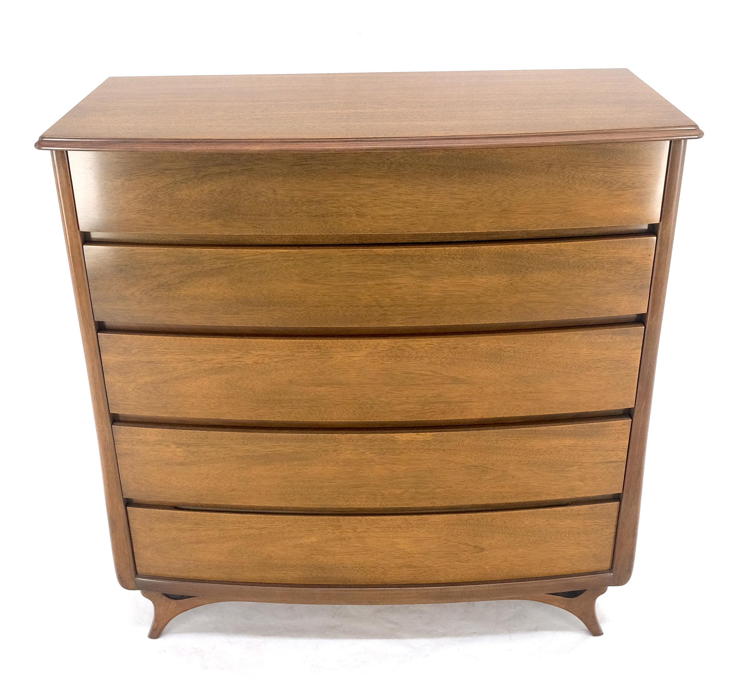 Sculptured Legs American Light Walnut 5 Drawers Bow Front High Boy Dresser MINT!