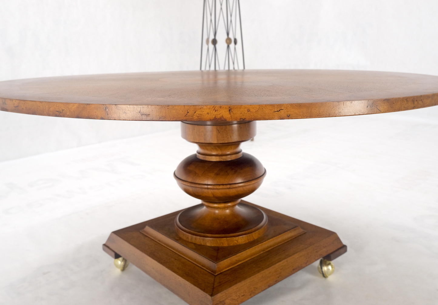 Round Burl Wood Adjustable Height Single Pedestal Base Dining-Coffee Table MINT!