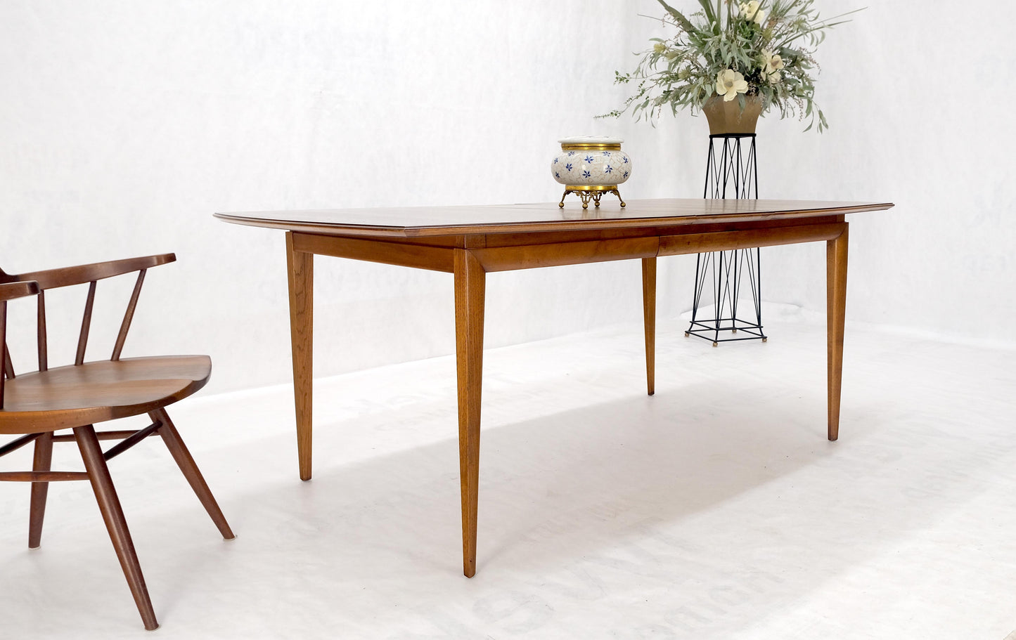 American Walnut Mid Century Modern Boat Shape Dining Table 1 Extension Leaf MINT