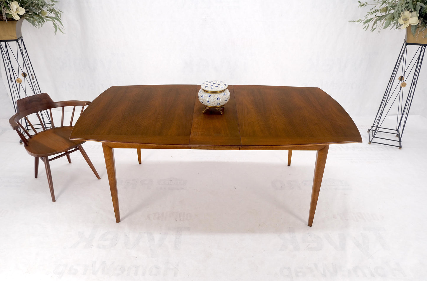 American Walnut Mid Century Modern Boat Shape Dining Table 1 Extension Leaf MINT