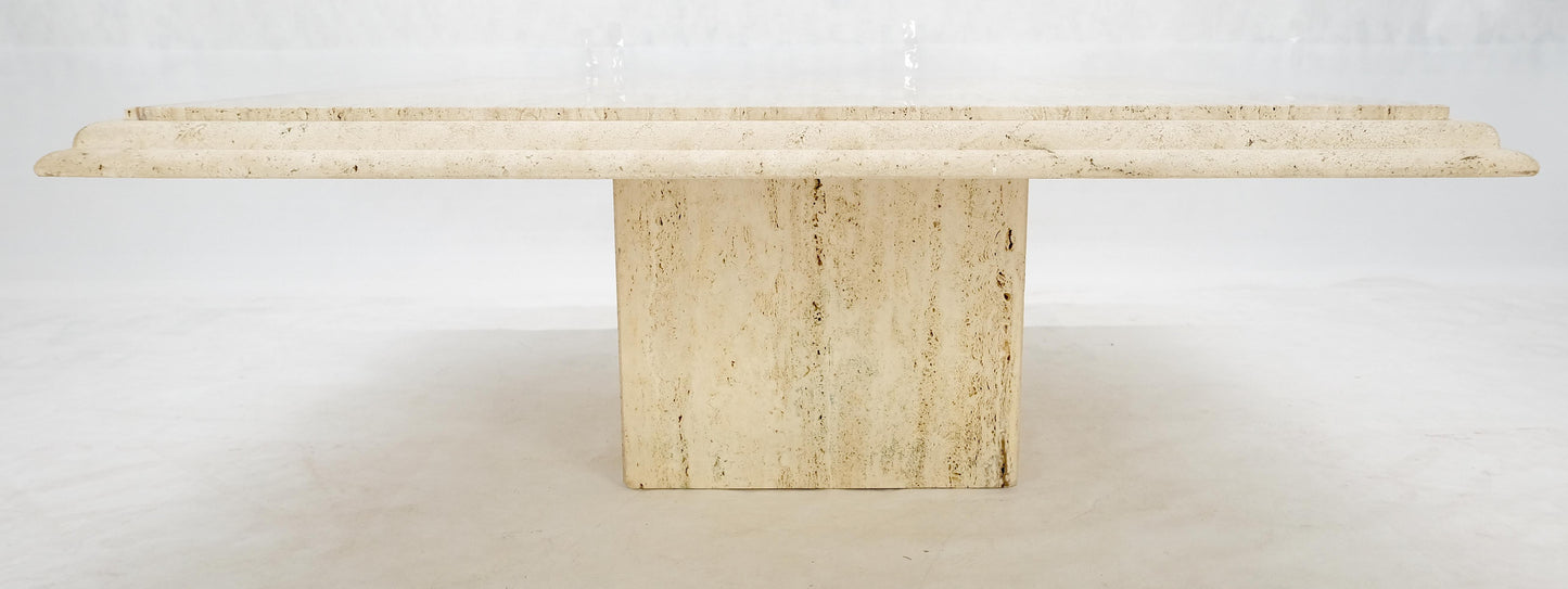 Large 42" Square Single Pedestal Base Italian Mid Century Travertine Table MINT!