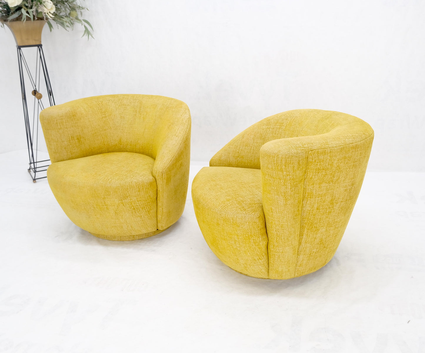 Pair of Vladimir Kagan for Directional Nautilus Chairs Yellow Gold MINT!