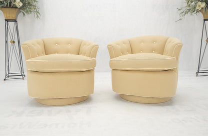 Pair of New Linen Upholstery Round Swivel Tub Barrel Back Chairs Baughman MINT!