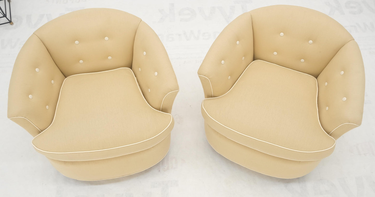 Pair of New Linen Upholstery Round Swivel Tub Barrel Back Chairs Baughman MINT!