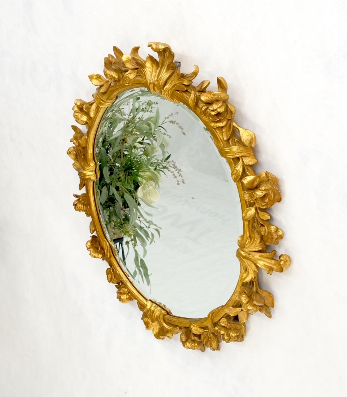 Round Oval Gold Gilt Gesso Mirror Fine Detail Flowers and Leafs MINT!