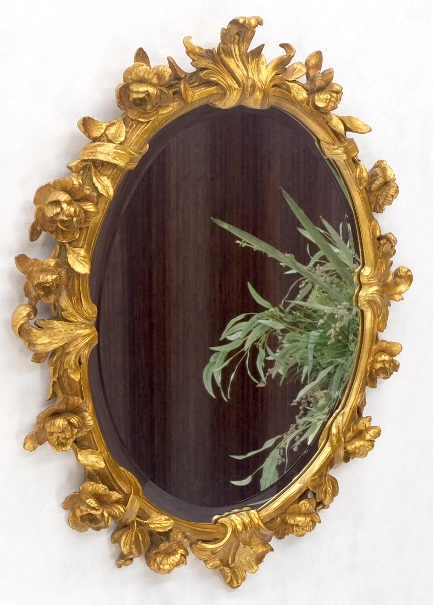 Round Oval Gold Gilt Gesso Mirror Fine Detail Flowers and Leafs MINT!