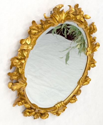 Round Oval Gold Gilt Gesso Mirror Fine Detail Flowers and Leafs MINT!