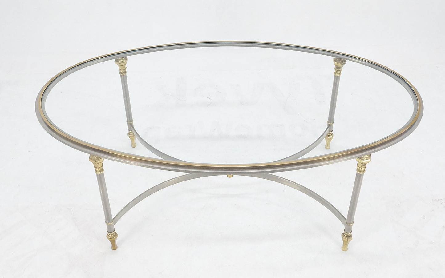 Mid Century Hollywood Regency Italian Oval Glass top Brass & Chrome Coffee Table