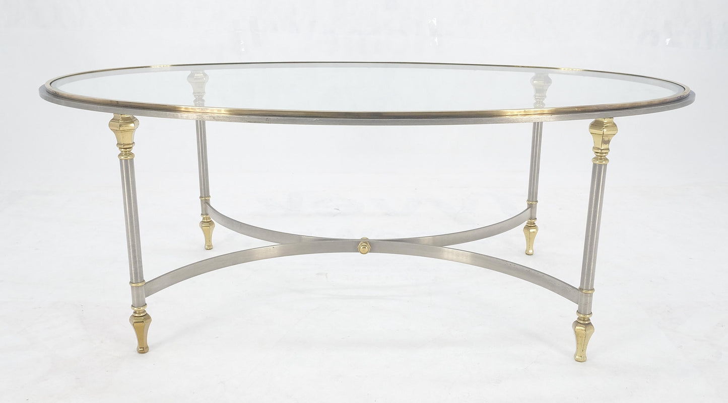 Mid Century Hollywood Regency Italian Oval Glass top Brass & Chrome Coffee Table