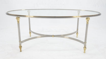 Mid Century Hollywood Regency Italian Oval Glass top Brass & Chrome Coffee Table