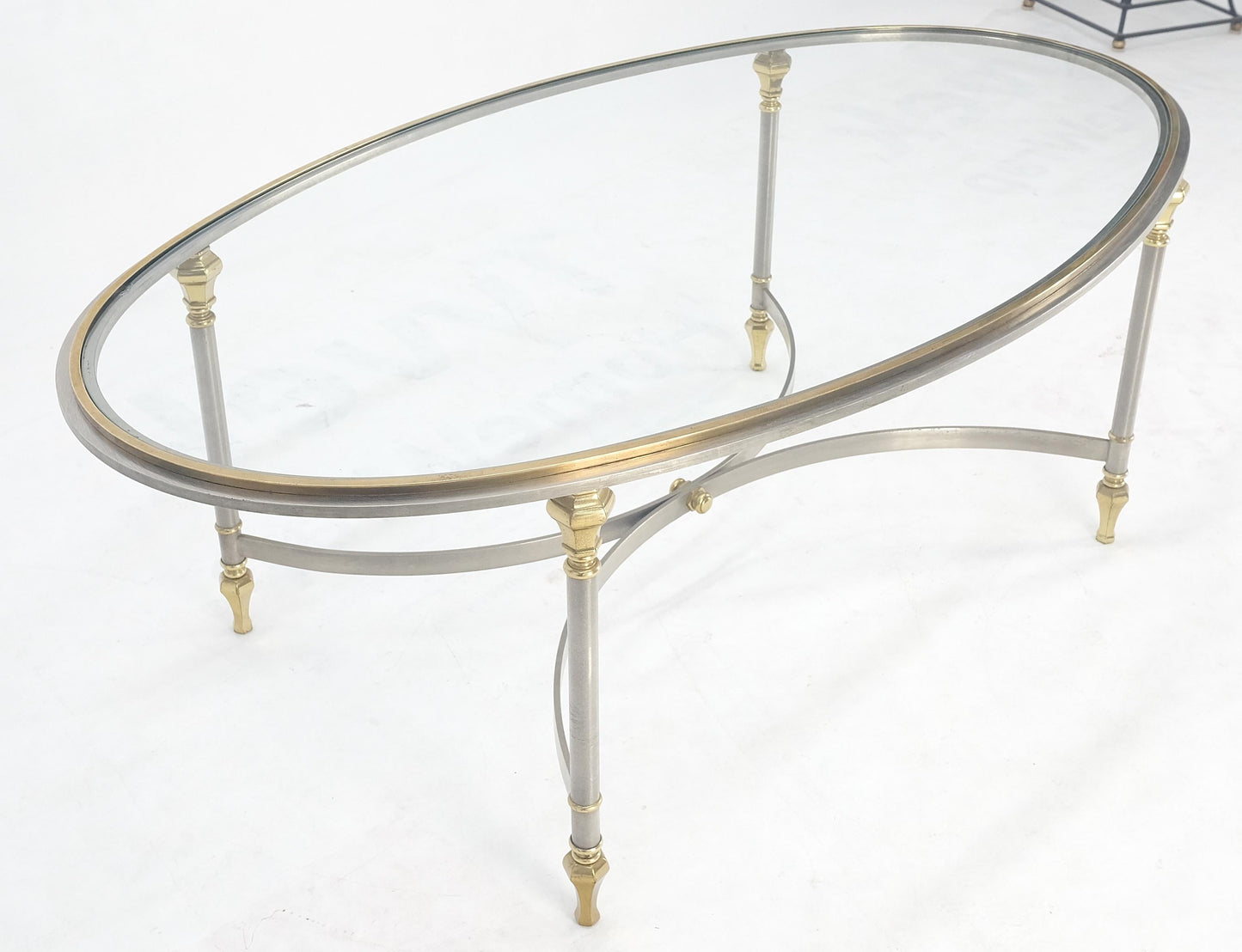 Mid Century Hollywood Regency Italian Oval Glass top Brass & Chrome Coffee Table