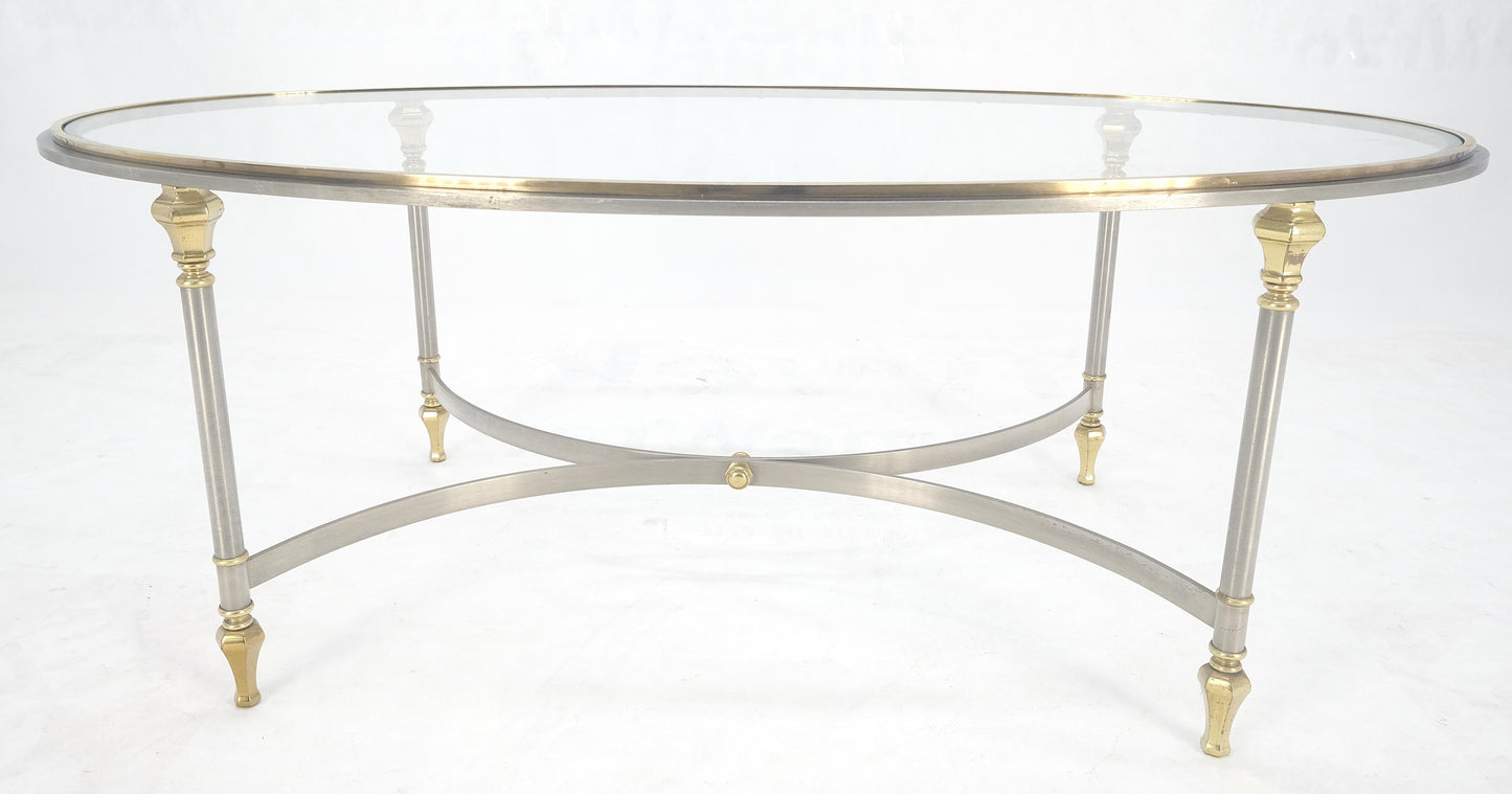 Mid Century Hollywood Regency Italian Oval Glass top Brass & Chrome Coffee Table