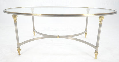 Mid Century Hollywood Regency Italian Oval Glass top Brass & Chrome Coffee Table