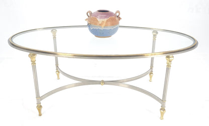 Mid Century Hollywood Regency Italian Oval Glass top Brass & Chrome Coffee Table