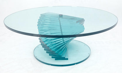 Stacked Glass Fan Shape Base  Round Coffee Table Italian Post Modern Mid Century