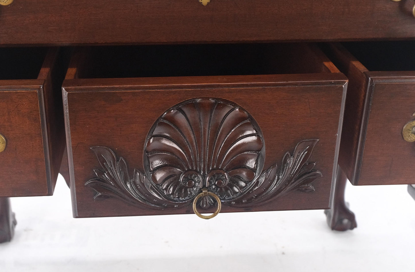 Chippendale Style Carved Mahogany Ball & Claw 4 Drawer Low Boy Dresser CLEAN!