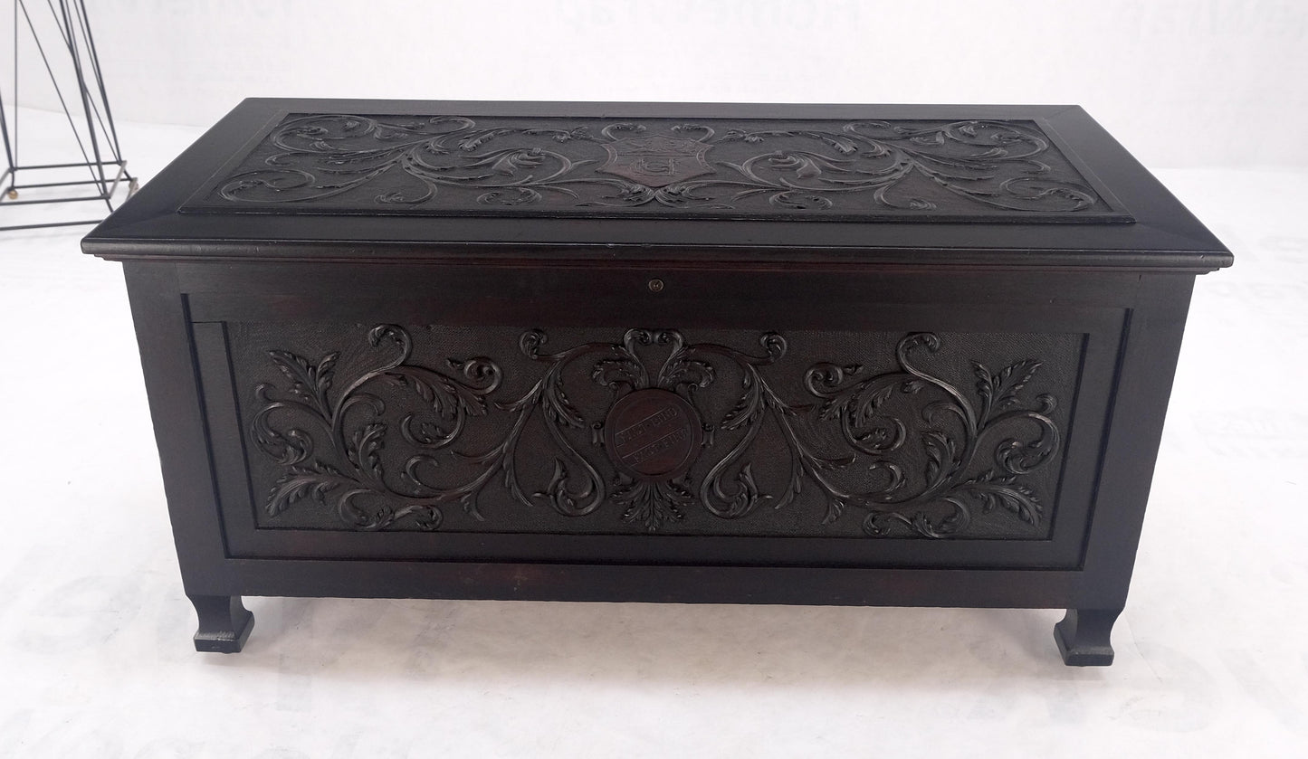 Very Fine Carved Ebonized Mahogany Trunk Hope Chest Dated 1903 Super Clean MINT!