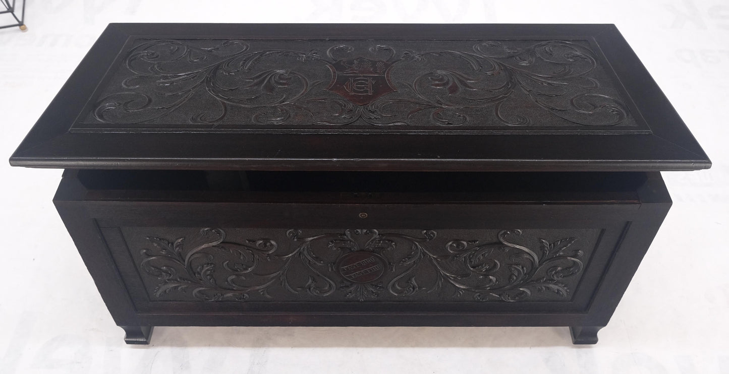 Very Fine Carved Ebonized Mahogany Trunk Hope Chest Dated 1903 Super Clean MINT!