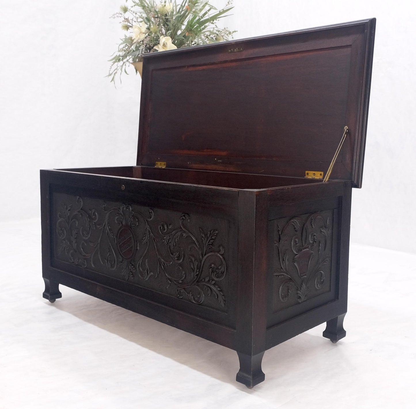 Very Fine Carved Ebonized Mahogany Trunk Hope Chest Dated 1903 Super Clean MINT!