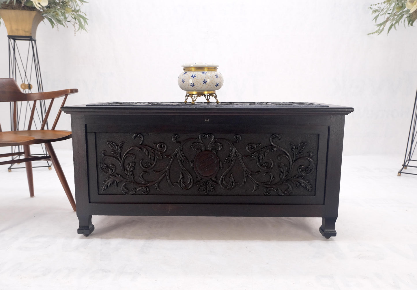 Very Fine Carved Ebonized Mahogany Trunk Hope Chest Dated 1903 Super Clean MINT!