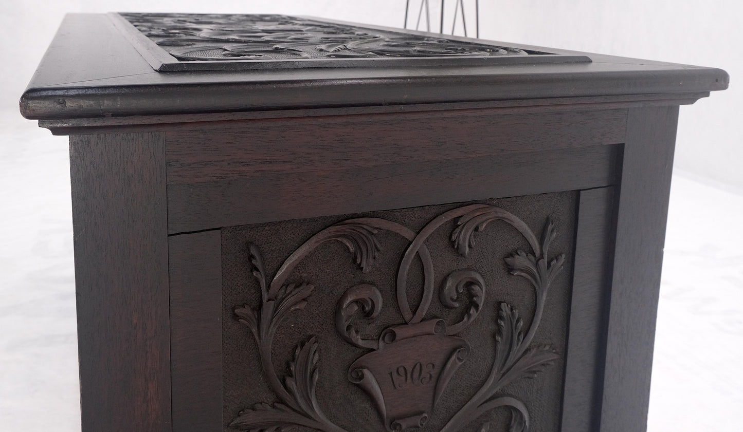 Very Fine Carved Ebonized Mahogany Trunk Hope Chest Dated 1903 Super Clean MINT!