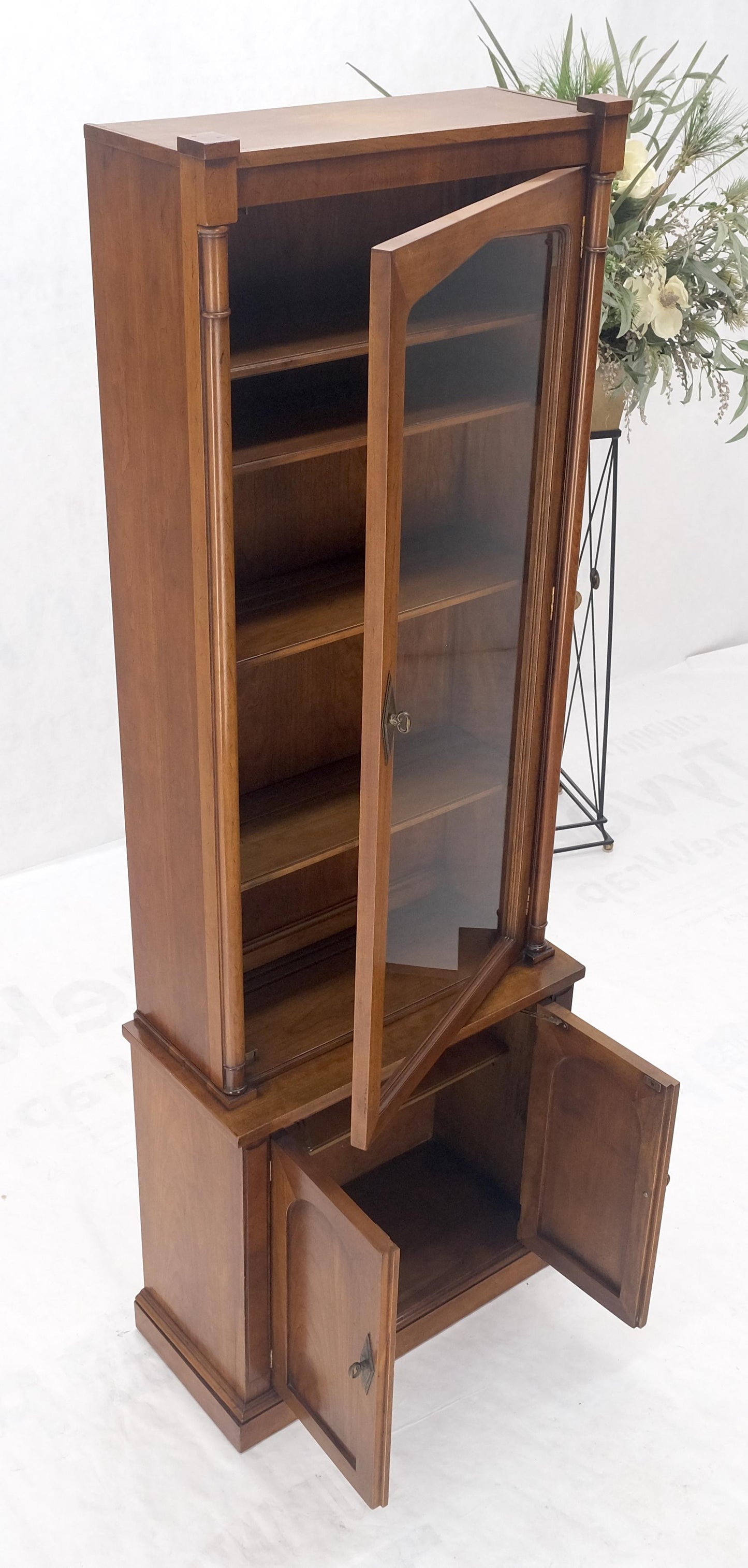 Single Glass Door Solid Cherry Tall Bookcase Cupboard Bottom Compartment MINT!