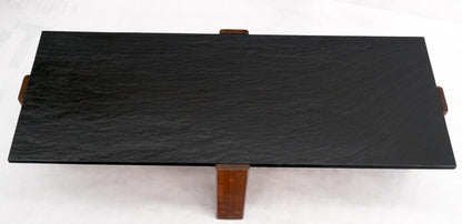 Solid Walnut & Slate Rectangular Mid-Century Modern Coffee Table