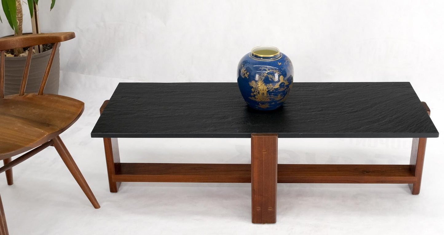 Solid Walnut & Slate Rectangular Mid-Century Modern Coffee Table